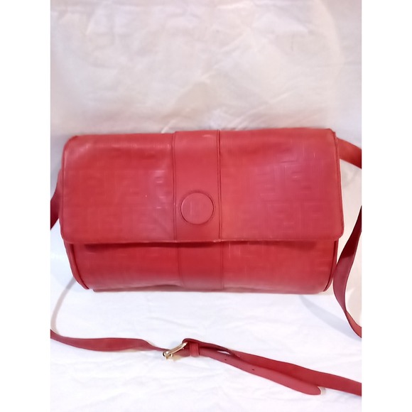 Fendi Handbags - Fendi Zucca FF Red Leather Crossbody Bag